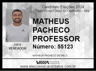 Candidato MATEUS PACHECO PROFESSOR 2024 - SANTO ANTÔNIO DO AMPARO - Eleições