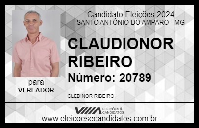 Candidato CLAUDIONOR RIBEIRO 2024 - SANTO ANTÔNIO DO AMPARO - Eleições