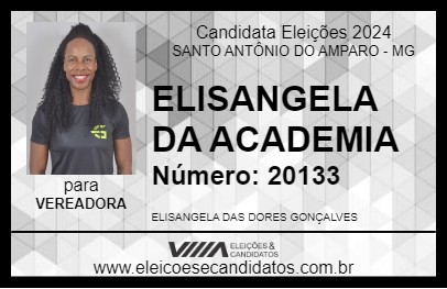 Candidato ELIZÂNGELA DA ACADEMIA 2024 - SANTO ANTÔNIO DO AMPARO - Eleições