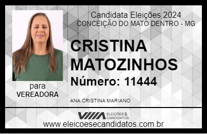 Candidato CRISTINA MATOZINHOS 2024 - CONCEIÇÃO DO MATO DENTRO - Eleições