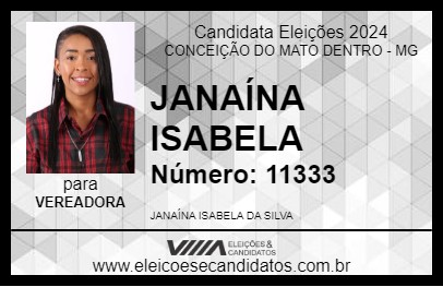 Candidato JANAÍNA ISABELA 2024 - CONCEIÇÃO DO MATO DENTRO - Eleições