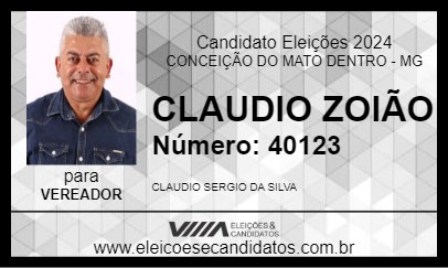 Candidato CLAUDIO ZOIÃO 2024 - CONCEIÇÃO DO MATO DENTRO - Eleições