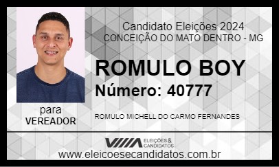 Candidato ROMULO BOY 2024 - CONCEIÇÃO DO MATO DENTRO - Eleições