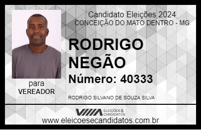 Candidato RODRIGO NEGÃO 2024 - CONCEIÇÃO DO MATO DENTRO - Eleições