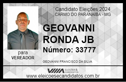 Candidato GEOVANNI RONDA JB 2024 - CARMO DO PARANAÍBA - Eleições