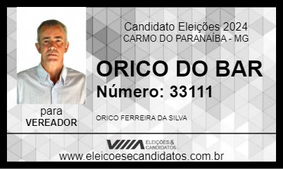 Candidato ORICO DO BAR 2024 - CARMO DO PARANAÍBA - Eleições