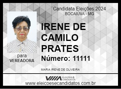 Candidato IRENE DE CAMILO PRATES 2024 - BOCAIÚVA - Eleições