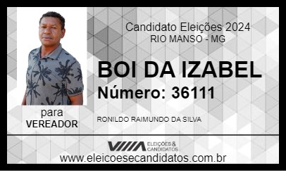 Candidato BOI DA IZABEL 2024 - RIO MANSO - Eleições