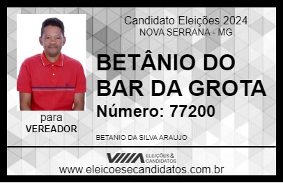 Candidato BETÂNIO DO BAR DA GROTA 2024 - NOVA SERRANA - Eleições