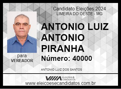 Candidato ANTONIO LUIZ  ANTONIO PIRANHA  2024 - LIMEIRA DO OESTE - Eleições