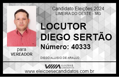 Candidato LOCUTOR DIEGO SERTÃO 2024 - LIMEIRA DO OESTE - Eleições