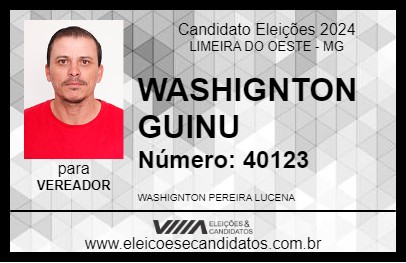 Candidato WASHIGNTON GUINU 2024 - LIMEIRA DO OESTE - Eleições