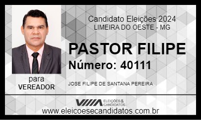 Candidato PASTOR FILIPE 2024 - LIMEIRA DO OESTE - Eleições