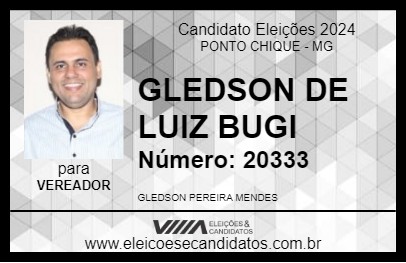 Candidato GLEDSON DE LUIZ BUGI 2024 - PONTO CHIQUE - Eleições