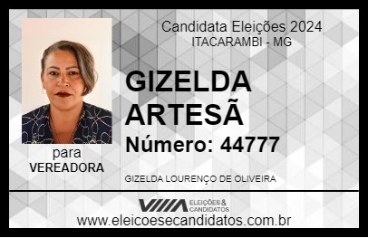 Candidato GIZELDA ARTESÃ 2024 - ITACARAMBI - Eleições