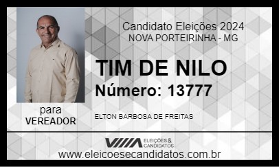 Candidato TIM DE NILO 2024 - NOVA PORTEIRINHA - Eleições