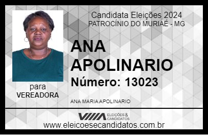 Candidato ANA APOLINARIO 2024 - PATROCÍNIO DO MURIAÉ - Eleições