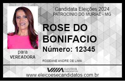 Candidato ROSE DO BONIFACIO 2024 - PATROCÍNIO DO MURIAÉ - Eleições