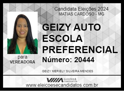 Candidato GEIZY AUTO ESCOLA PREFERENCIAL 2024 - MATIAS CARDOSO - Eleições