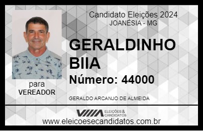 Candidato GERALDINHO BIIA 2024 - JOANÉSIA - Eleições