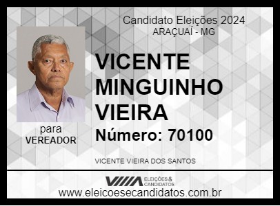 Candidato VICENTE MINGUINHO VIEIRA  2024 - ARAÇUAÍ - Eleições