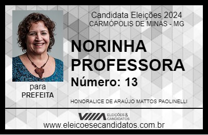 Candidato NORINHA PROFESSORA 2024 - CARMÓPOLIS DE MINAS - Eleições