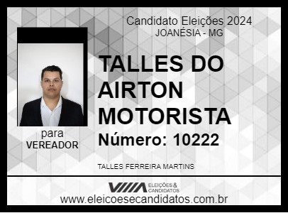 Candidato TALLES DO AIRTON MOTORISTA 2024 - JOANÉSIA - Eleições