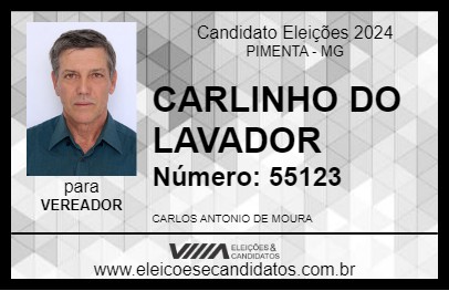 Candidato CARLINHO DO LAVADOR 2024 - PIMENTA - Eleições