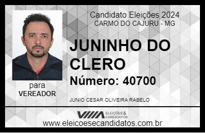 Candidato JUNINHO DO CLERO 2024 - CARMO DO CAJURU - Eleições