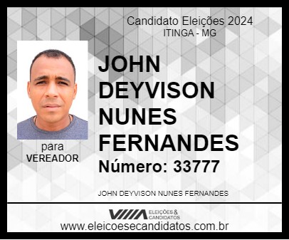 Candidato JOHN DEYVISON NUNES FERNANDES 2024 - ITINGA - Eleições