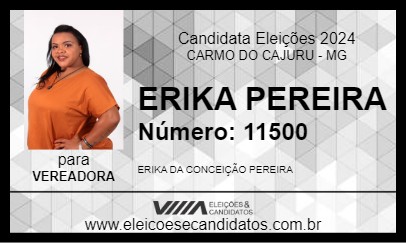 Candidato ERIKA PEREIRA 2024 - CARMO DO CAJURU - Eleições