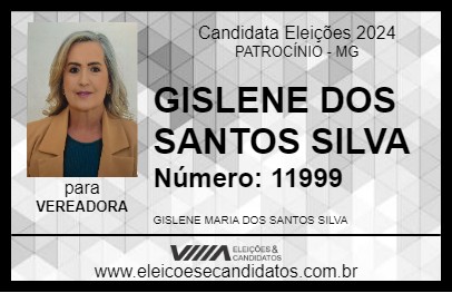 Candidato GISLENE DOS SANTOS SILVA 2024 - PATROCÍNIO - Eleições