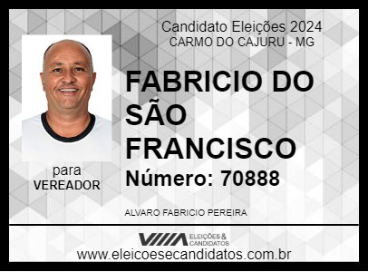 Candidato FABRICIO DO SÃO FRANCISCO 2024 - CARMO DO CAJURU - Eleições