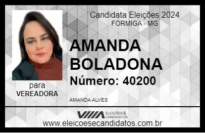 Candidato AMANDA BOLADONA 2024 - FORMIGA - Eleições