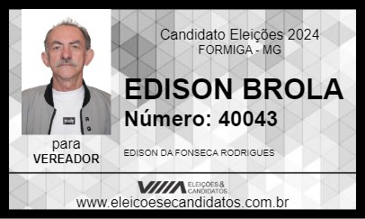 Candidato EDISON BROLA 2024 - FORMIGA - Eleições