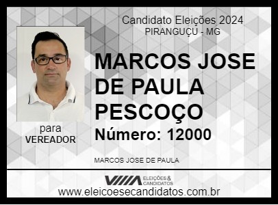 Candidato MARCOS JOSE DE PAULA PESCOÇO 2024 - PIRANGUÇU - Eleições