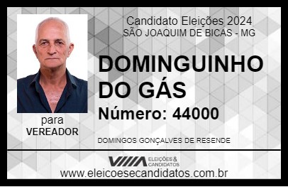 Candidato DOMINGUINHO DO GÁS 2024 - SÃO JOAQUIM DE BICAS - Eleições