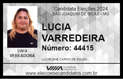 Candidato LUCIA VARREDEIRA 2024 - SÃO JOAQUIM DE BICAS - Eleições