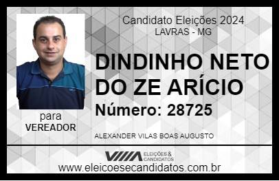 Candidato DINDINHO NETO DO ZE ARÍCIO 2024 - LAVRAS - Eleições