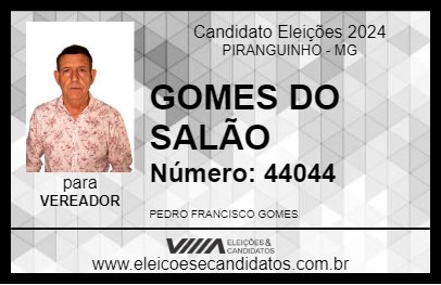 Candidato GOMES DO SALÃO 2024 - PIRANGUINHO - Eleições