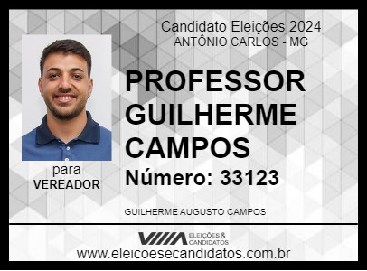 Candidato PROFESSOR GUILHERME CAMPOS 2024 - ANTÔNIO CARLOS - Eleições