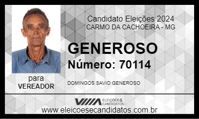 Candidato GENEROSO 2024 - CARMO DA CACHOEIRA - Eleições