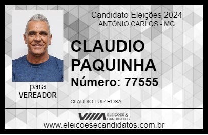 Candidato CLAUDIO PAQUINHA 2024 - ANTÔNIO CARLOS - Eleições