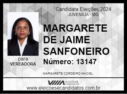 Candidato MARGARETE DE JAIME SANFONEIRO 2024 - JUVENÍLIA - Eleições