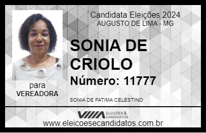 Candidato SONIA DE CRIOLO 2024 - AUGUSTO DE LIMA - Eleições