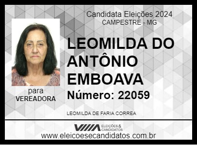 Candidato LEOMILDA DO ANTÔNIO EMBOAVA 2024 - CAMPESTRE - Eleições