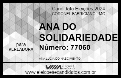 Candidato ANA DO SOLIDARIEDADE 2024 - CORONEL FABRICIANO - Eleições