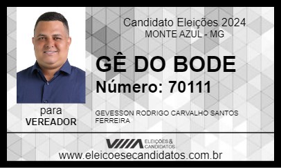 Candidato GÊ DO BODE 2024 - MONTE AZUL - Eleições