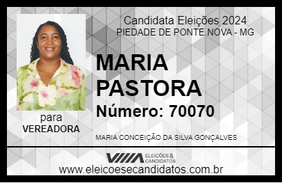 Candidato MARIA PASTORA 2024 - PIEDADE DE PONTE NOVA - Eleições