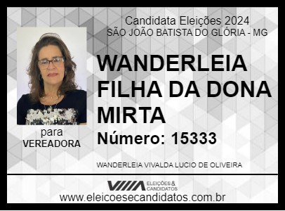 Candidato WANDERLEIA FILHA DA DONA MIRTA 2024 - SÃO JOÃO BATISTA DO GLÓRIA - Eleições